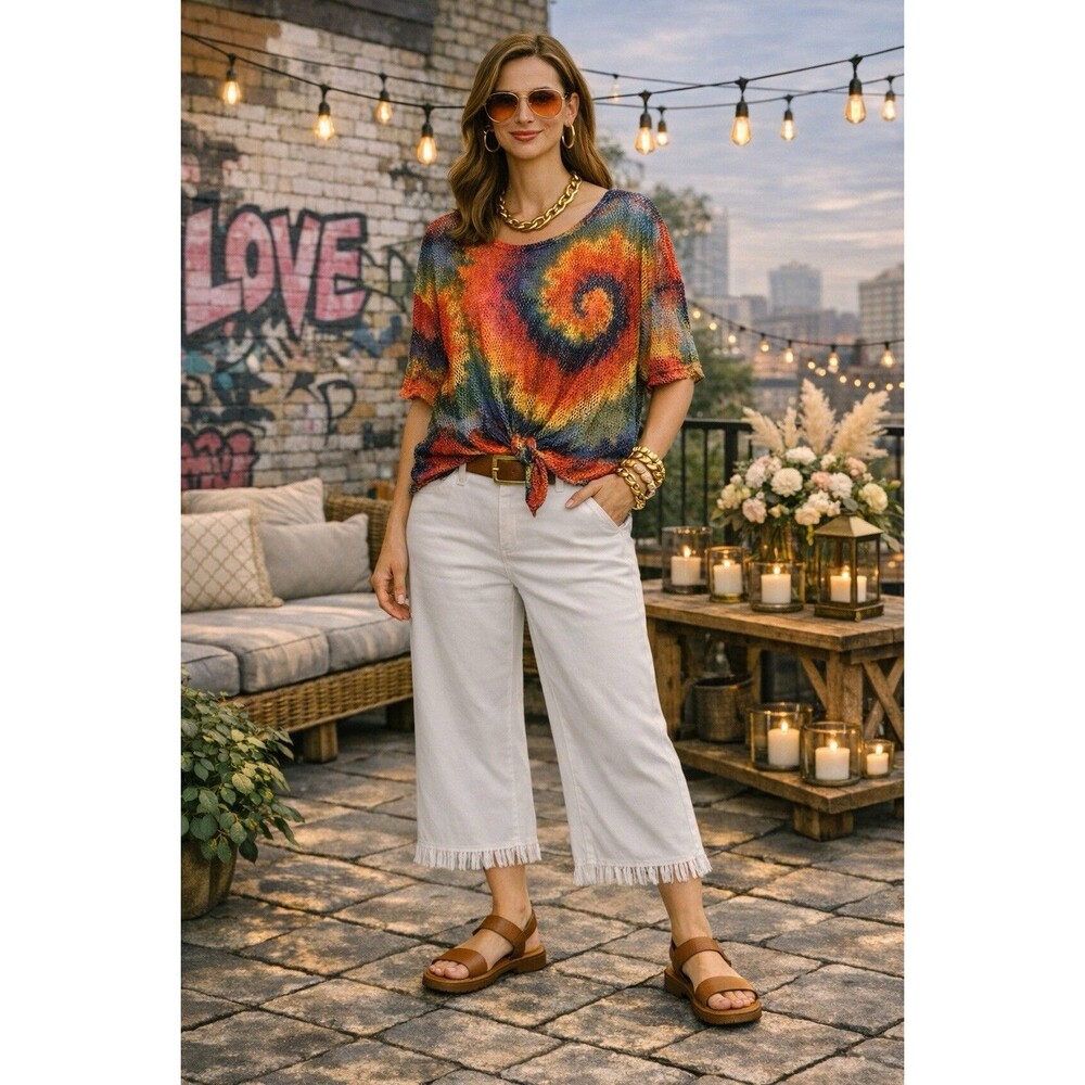 Rouge Collection Women’s Rainbow Tie Dye Net Mesh Top Hippie Y2K Party Sz 4X